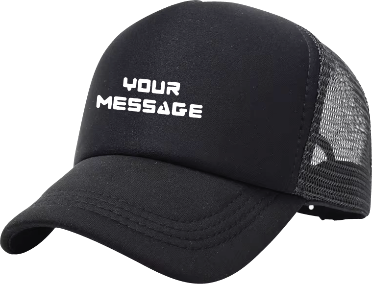 branded black tracker cap